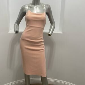 Bec +Bridge Halter Backless  Crêpe Sheath Midi Dress Size 6 Pink Blush